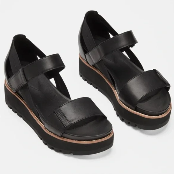 NWT Eileen Fisher Luck Smooth Leather Wedge Sandals, Size 7.5 - Picture 2 of 5